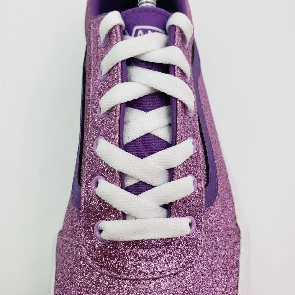 Vans Old Skool Girls Size 6Y Womens Sz 7.5 Purple Glitter Low Sneaker Shoes